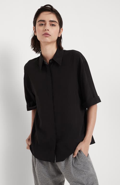 Shop Brunello Cucinelli Crêpe De Chine Shirt In Black