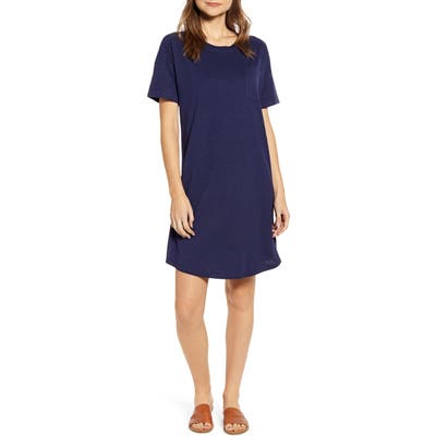 Petite Caslon Pocket T-Shirt Dress, Blue