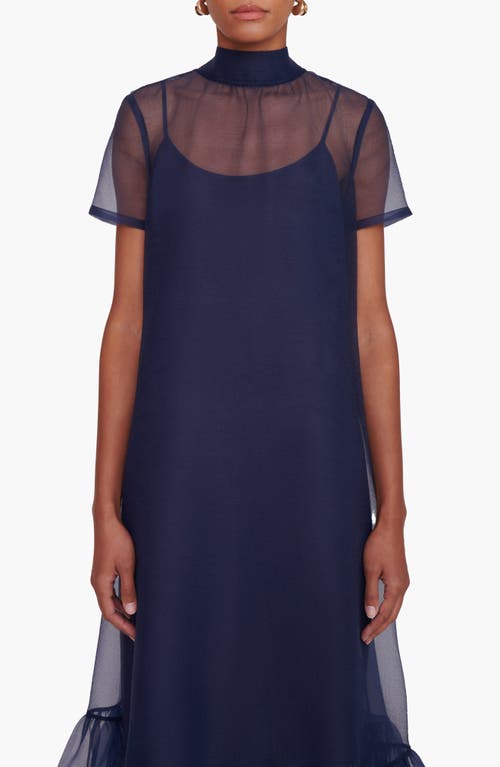 Shop Staud Calluna Ruffle Hem Organza Gown In Navy