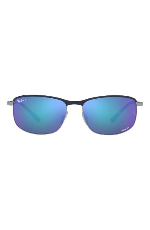 Ray Ban Polarized Gray Mirrored Blue Rectangular Unisex Sunglasses Rb3671ch 92044l 60 In Blue Gunmetal/polar Greyblue