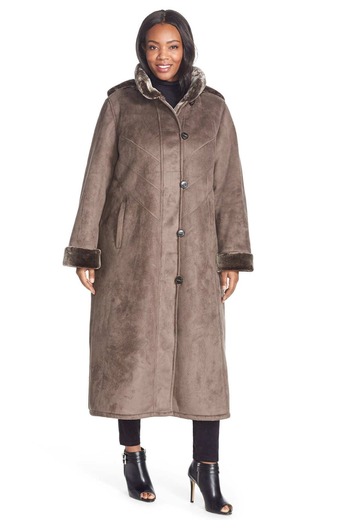 Gallery Hooded Long Faux Shearling Coat (Plus Size) Nordstrom