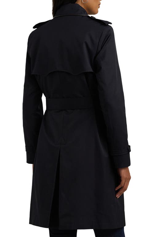 Shop Lauren Ralph Lauren Belted Water Resistant Double Breasted Trench Coat In Dark Navy