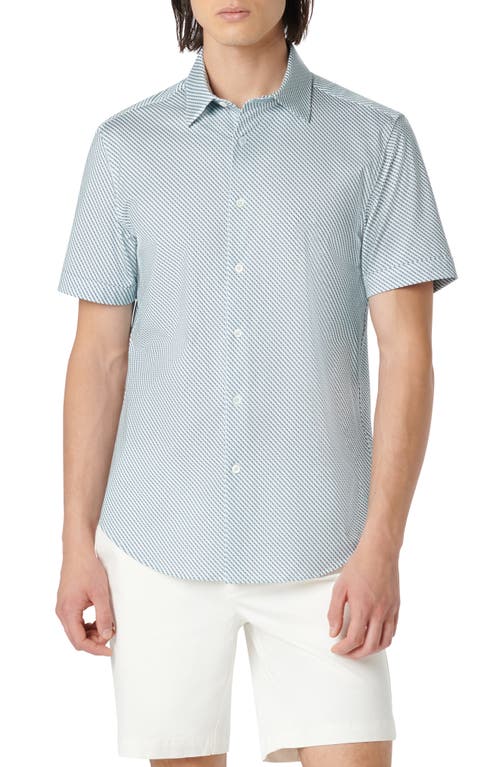 Bugatchi Miles OoohCotton Geo Print Short Sleeve Button-Up Shirt Turquoise at Nordstrom,