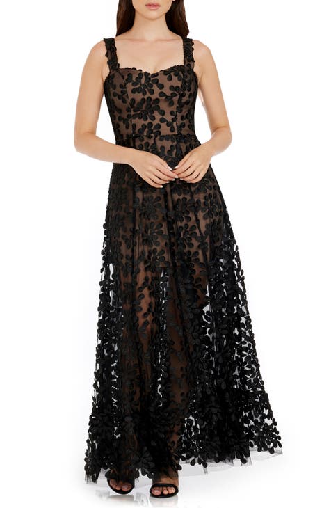 Women's Strapless Semi-Sheer Teddy with Floral Themed Lace - Black