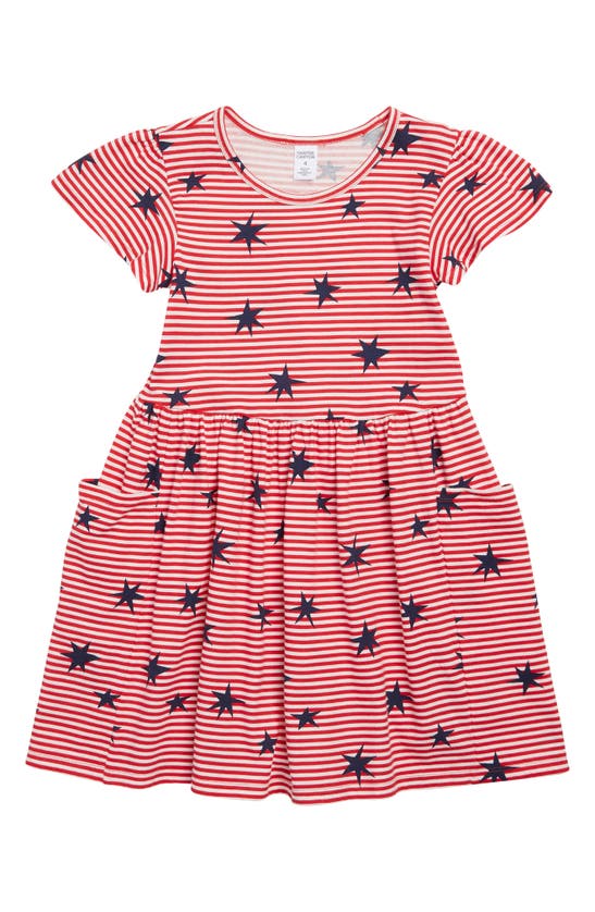 Harper Canyon Kids' Pocket T-shirt Dress In Red Festive Star Stripe