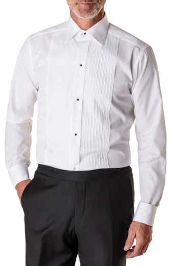 Men's White Pleat Front Fitted Slim Evening Shirt - Double Cuff