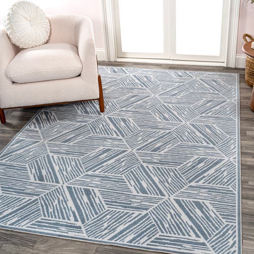 Jonathan Y Vector Modern Coastal Geometric Machine-washable Area Rug In Blue/cream