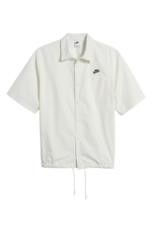 Shop Nike Club Venice Short Sleeve Drawstring Hem Cotton Button-up Shirt In Sail/black