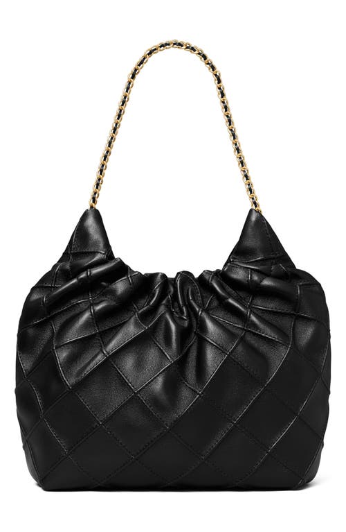 Shop Tory Burch Mini Fleming Quilted Leather Hobo Bag In Black