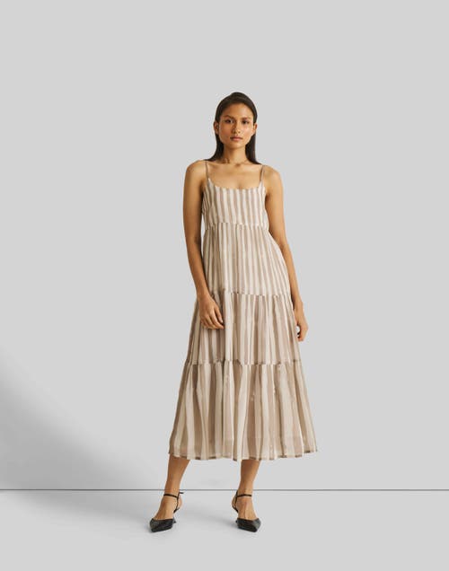 Reistor Strappy Tiered Maxi Dress In Beige Striped Down