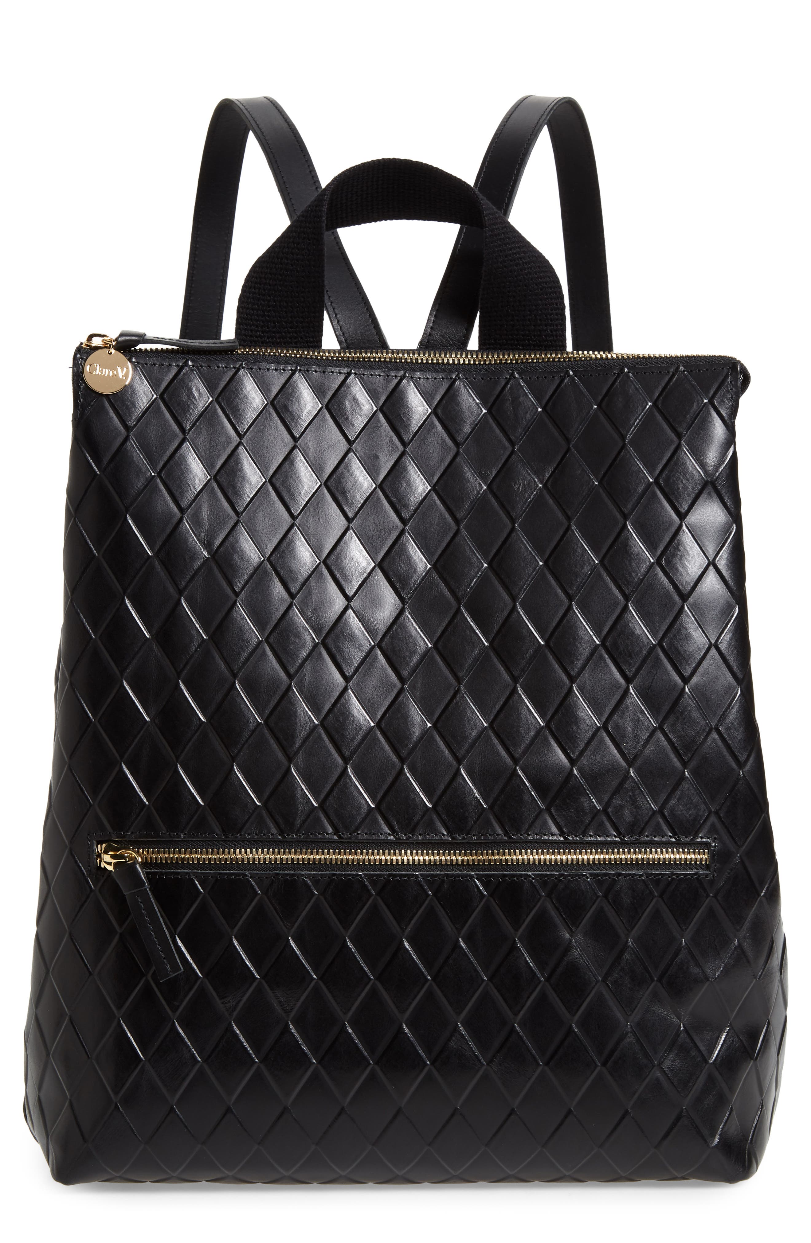CLARE V REMI WOVEN LEATHER BACKPACK,810040411151