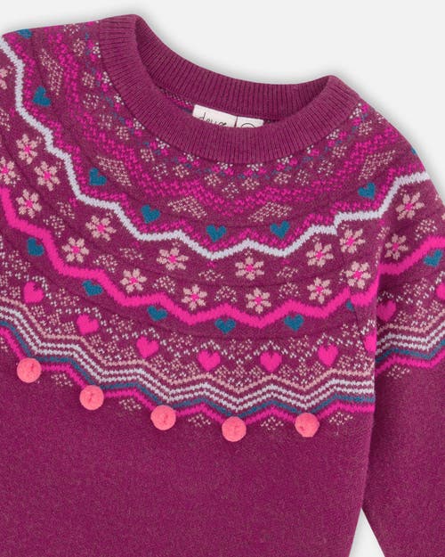 Shop Deux Par Deux Little Girl's Fairisle Sweater Burgundy In Amaranth