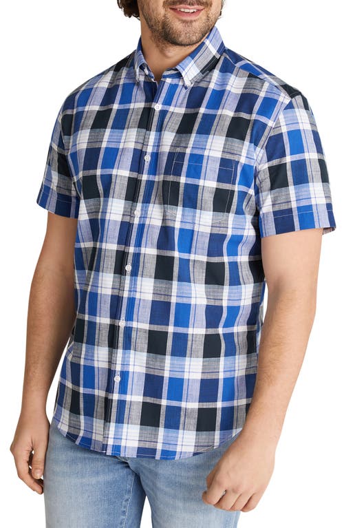 Johnny Bigg Lakes Plaid Cotton Short Sleeve Button-Down Shirt) in Cobalt