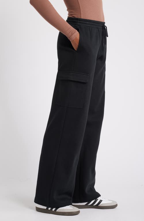 Shop Bp. Elastic Waist Wide Leg Fleece Cargo Pants In Black Jet