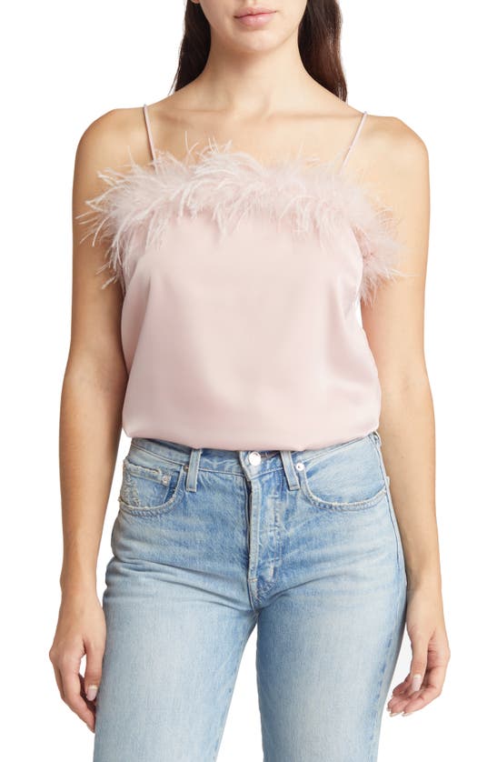 LULUS SO MUCH LUXE FEATHER TRIM SATIN CAMISOLE