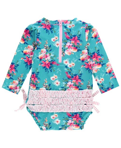 Shop Rufflebutts Baby Girls Long Sleeve Upf50+ One Piece Rash Guard In Fancy Me Floral