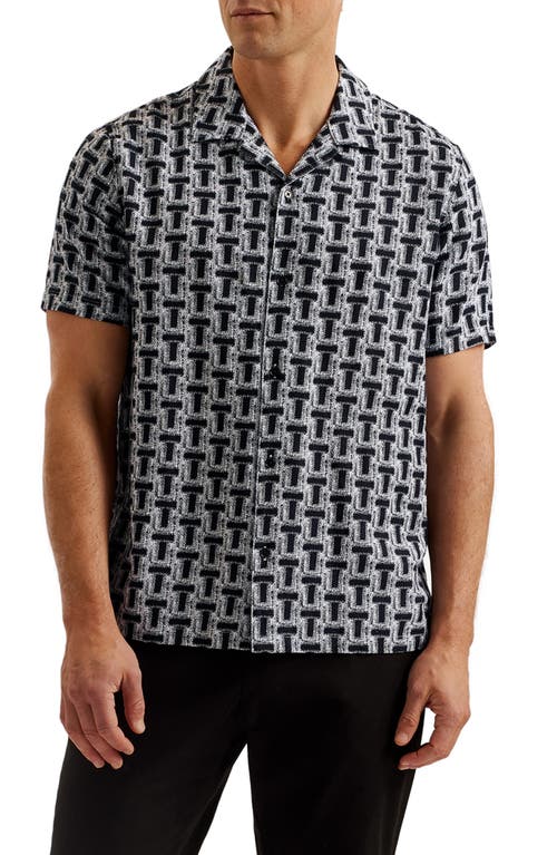 Ted Baker London Rhin Geo Print Camp Shirt in Black at Nordstrom, Size 6