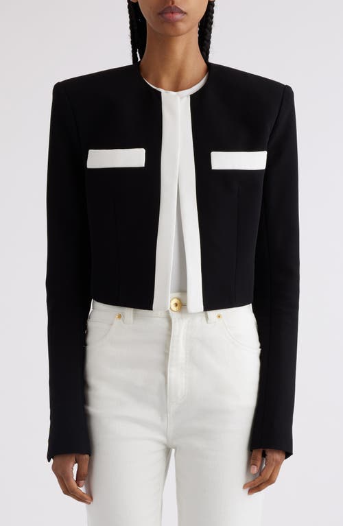 Shop Balmain Side To Side Crepe Spencer Jacket In Eab Black/white