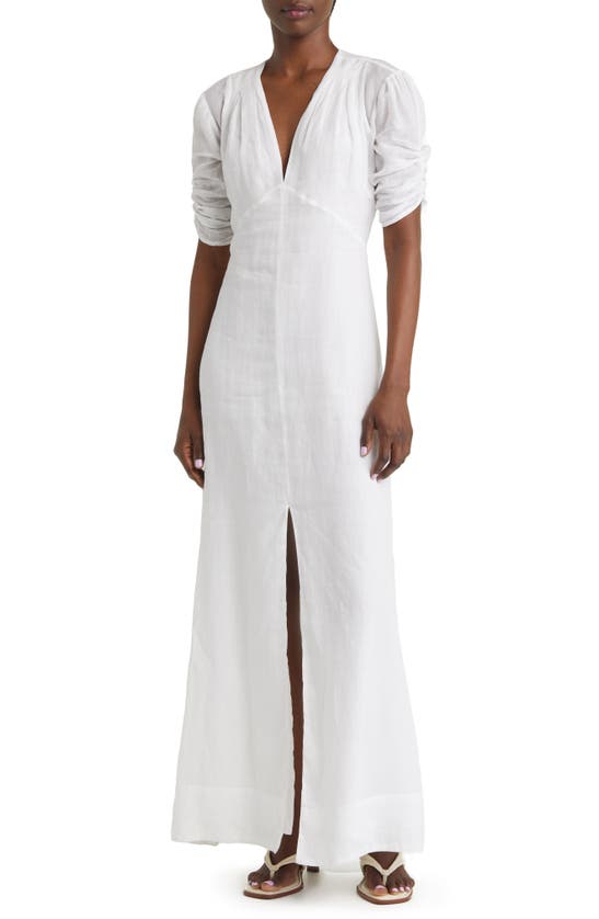 Frame Shirred Sleeve Maxi Dress In White