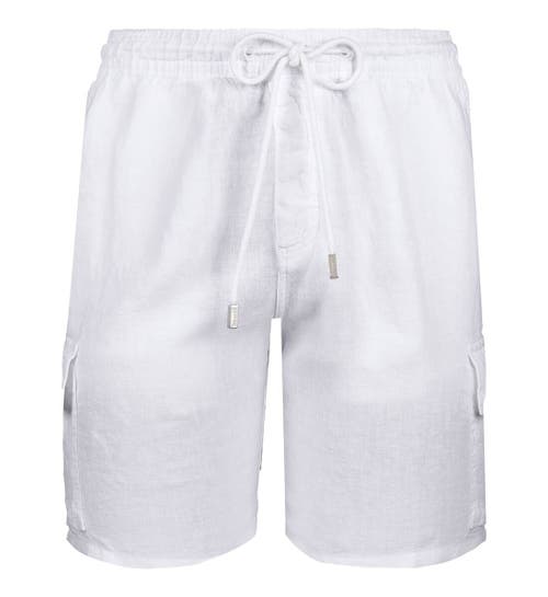 Shop Vilebrequin Linen Bermuda Cargo Pockets Shorts In Blanc