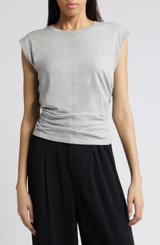 Shop Treasure & Bond Ruched Cap Sleeve Cotton Top In Grey Heather