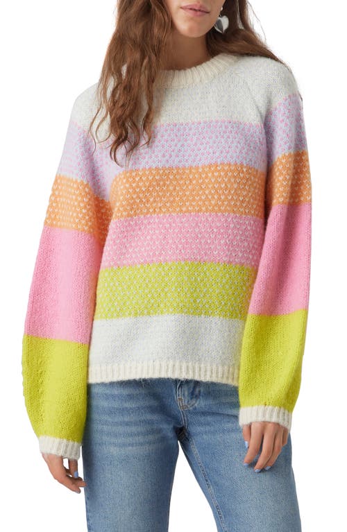 VERO MODA Cruz Rainbow Stripe Crewneck Sweater in Birchdetail Skyway Multi at Nordstrom, Size Large