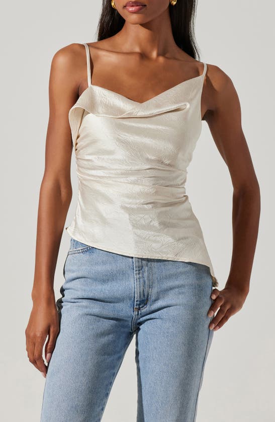 Shop Astr Mirie Asymmetric Crinkled Satin Camisole In Champagne