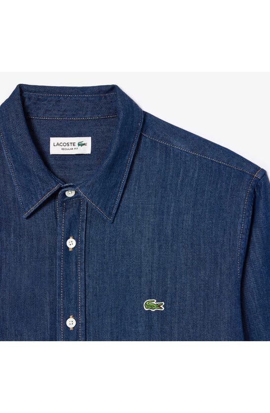 Shop Lacoste Regular Fit Denim Button-up Shirt In Qjh Rinse