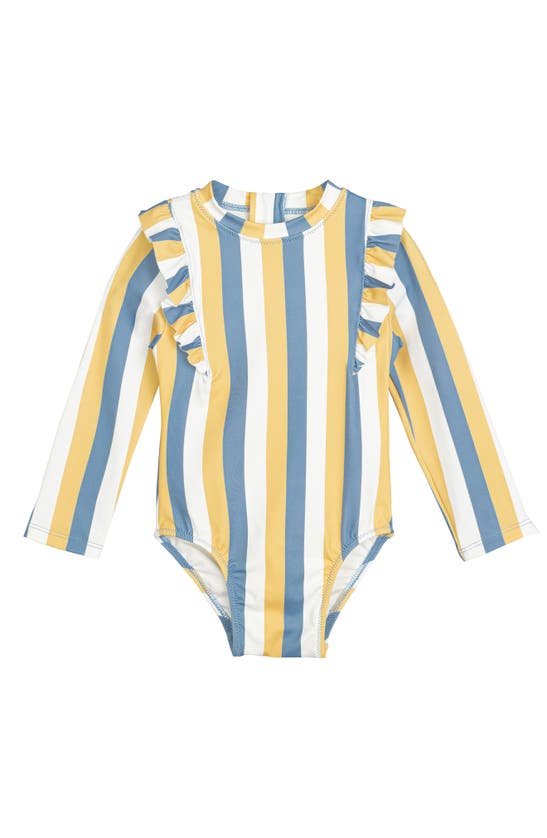 Miles The Label Babies' Sunny Stripes Long Sleeve One-piece Rashguard Swimsuit In Multi