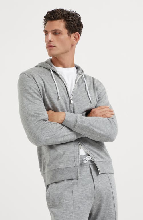 Shop Brunello Cucinelli Cashmere And Silk French Terry Hooded Sweatshirt With Zipper In Grey