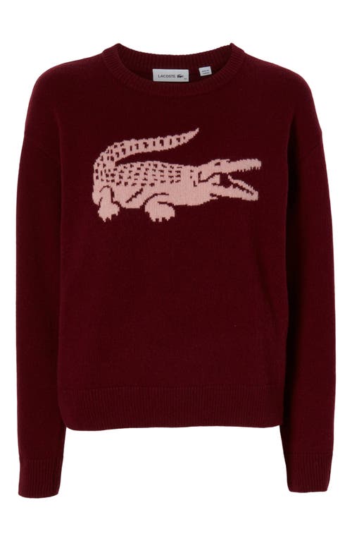 Shop Lacoste Big Croc Cashmere & Wool Crewneck Sweater In Zinfandel/candy