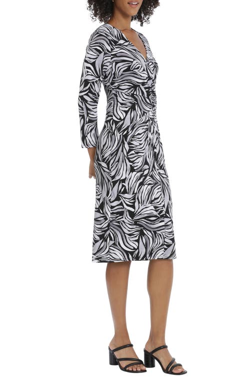 Shop Maggy London Leaf Print Long Sleeve Sheath Dress In Black/light Grey