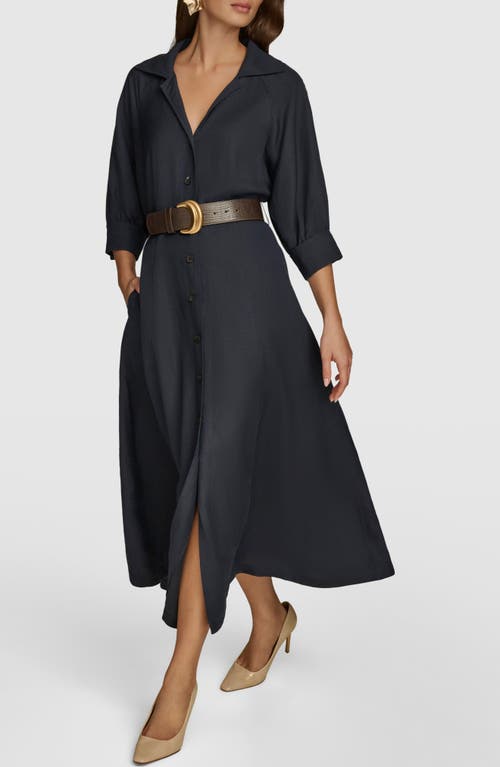 Shop Donna Karan New York Belted Linen Blend Midi Shirtdress In Nightfall