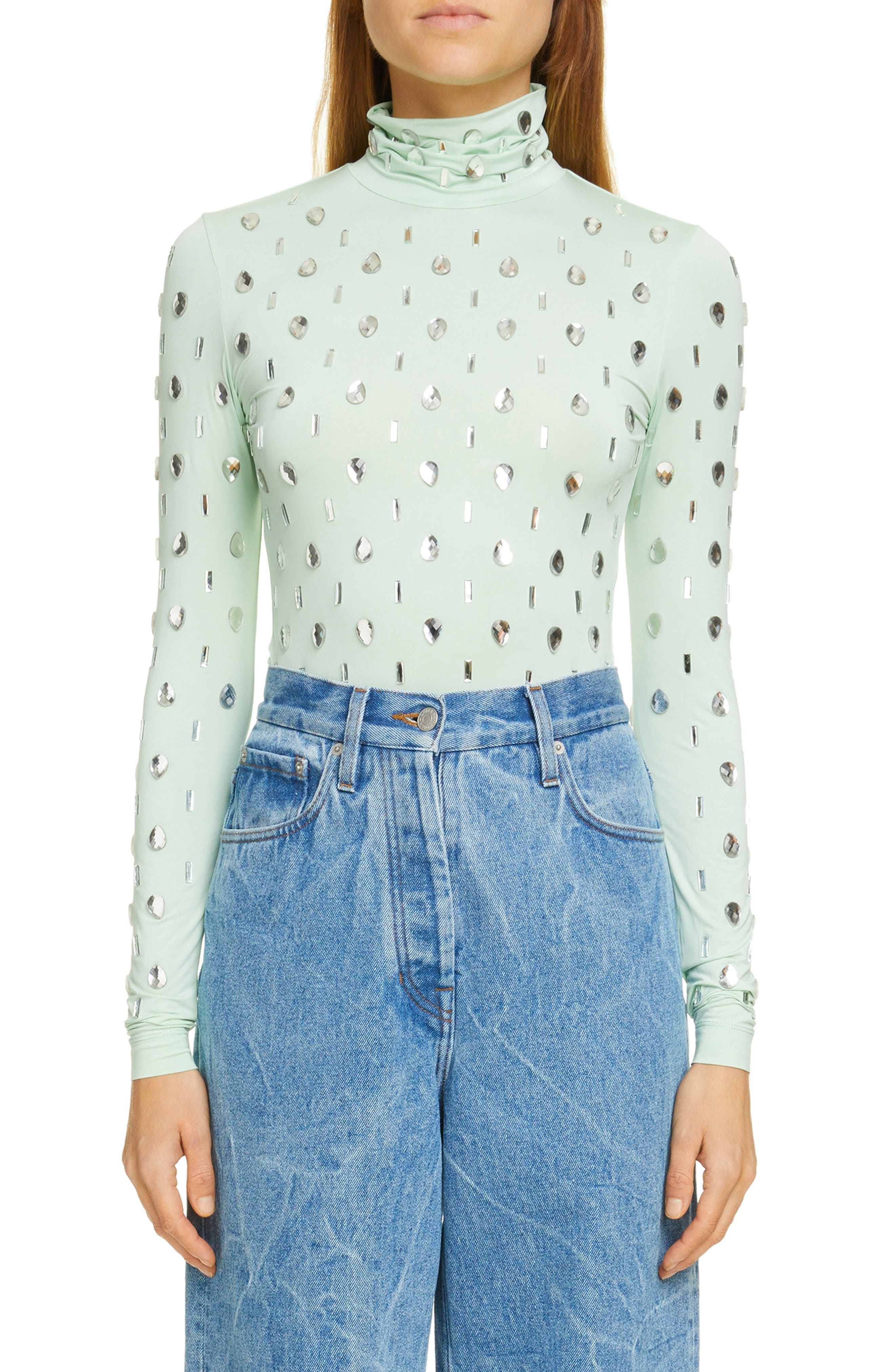 Dries Van Noten Heyser Crystal Embellished Long Sleeve Jersey Top