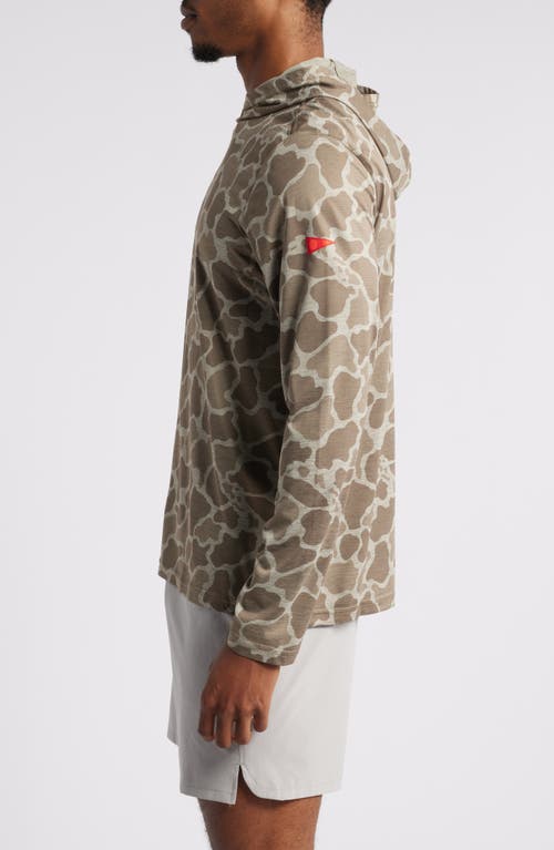 Shop Florence Airtex Long Sleeve Hooded Performance Top In Heather Tan Camo