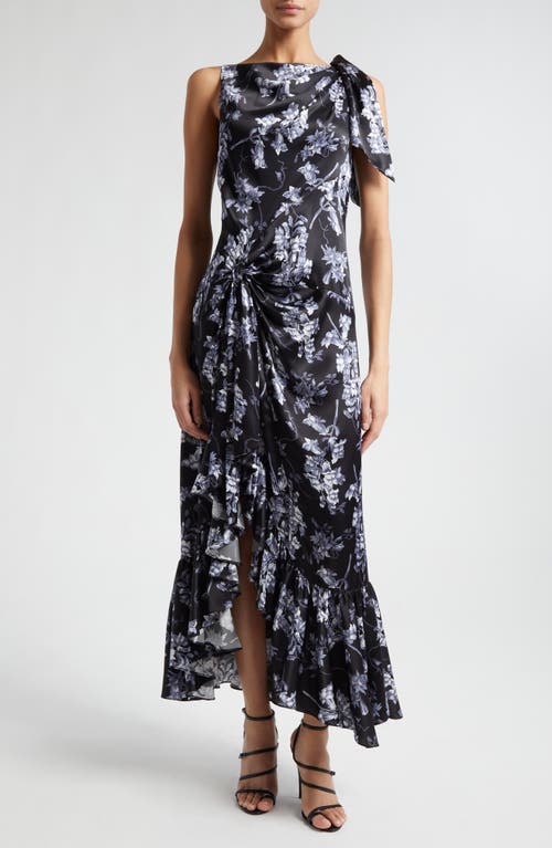 Cinq à Sept Anwen Floral Asymmetric Hem Silk Maxi Dress in Black Multi