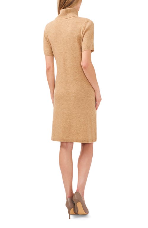 Shop Cece Short Sleeve Turtleneck Sweater Dress In Latte Heather