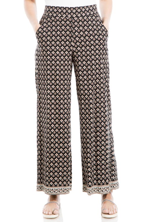 Max Studio Wide Leg Pull On Pants In Black/cream Multi