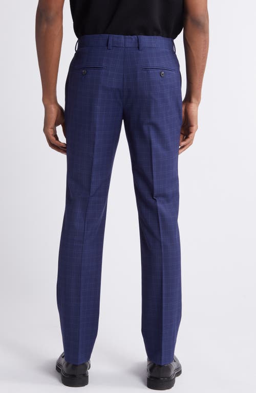 Shop Open Edit Slim Fit Plaid Wool Blend Trousers In Navy Twin Pane