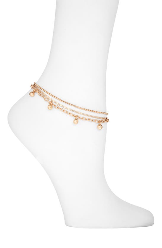 Melrose And Market Set Of 3 Mixed Chain Anklets In Gold