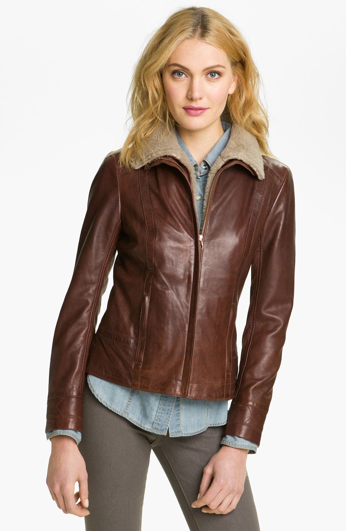 Ted Baker London Leather Jacket with Genuine Shearling Collar Nordstrom