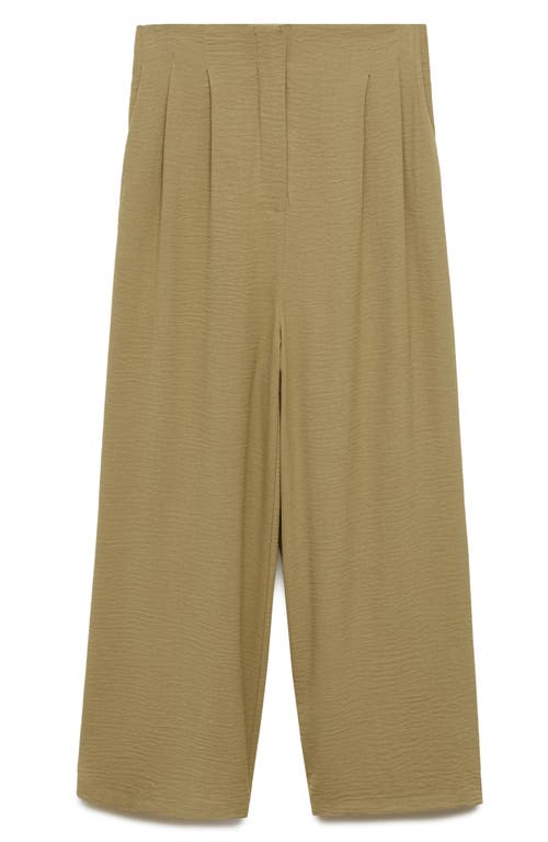 Shop Mango Textured Ankle Wide Leg Pants In Khaki Green