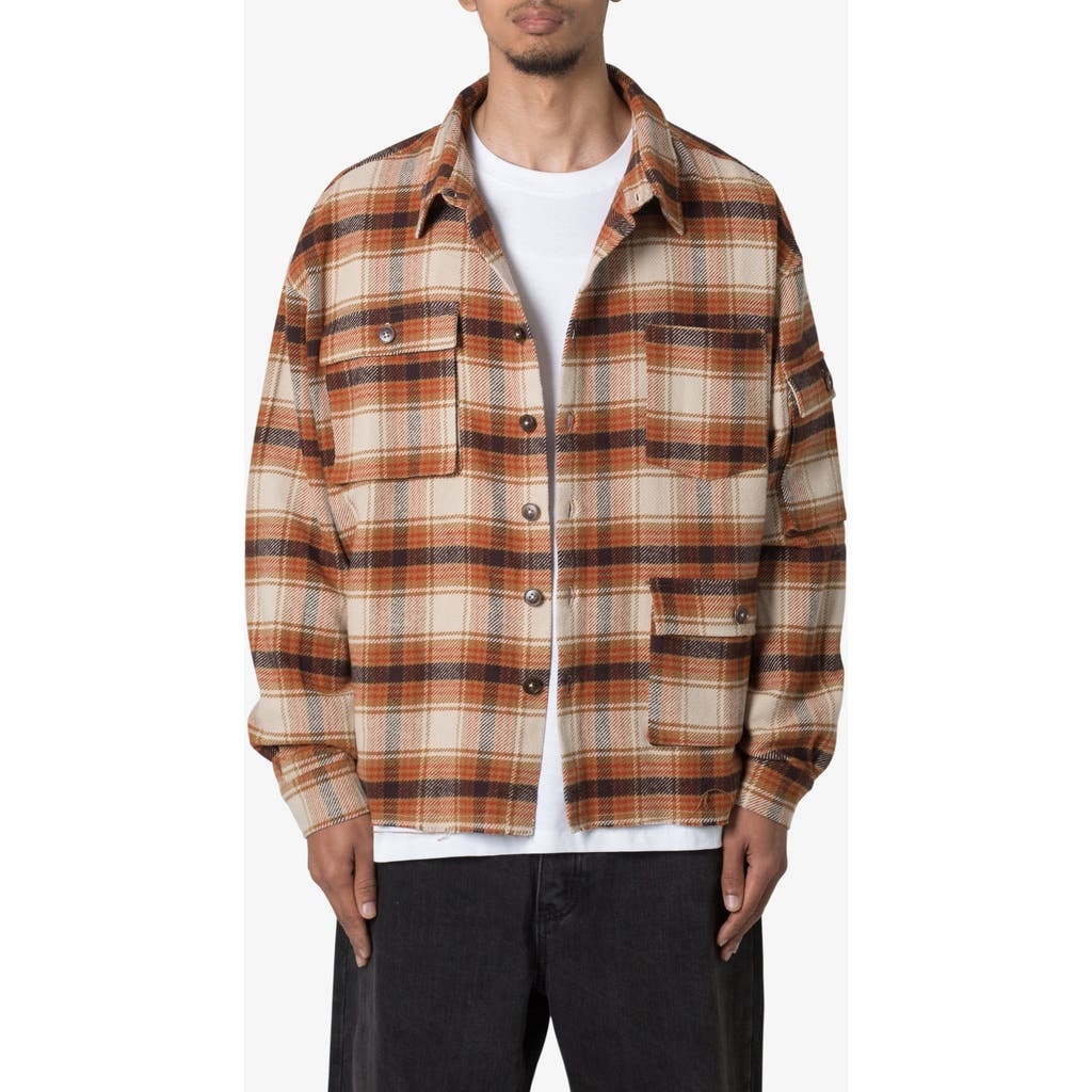 Mnml Asymmetric Pocket Flannel Button-up Shirt In Brown