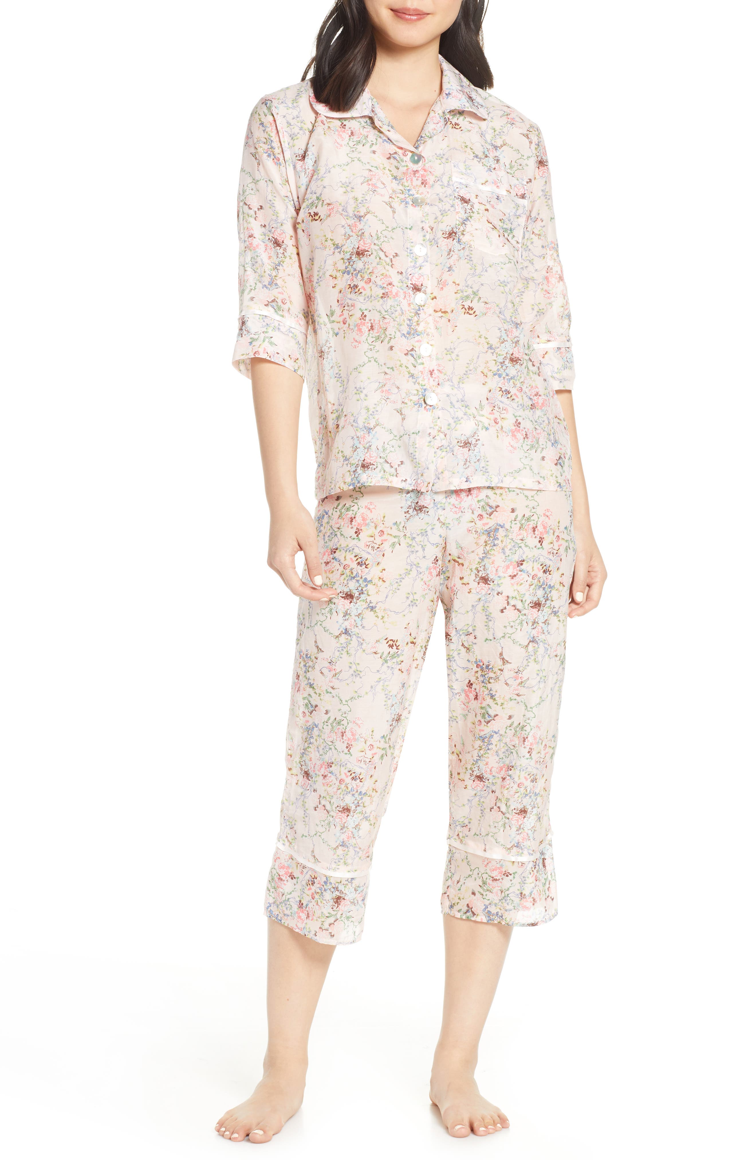 Papinelle Yolly Crop Cotton & Silk Pajamas, Pink