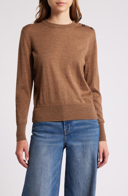 Shop Sessun Sessùn Amor Shoulder Button Wool Crewneck Sweater In Amor-camel