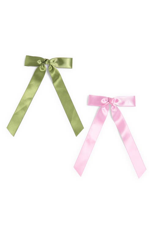 Assorted 2-Pack Satin Hair Bows in Green- Pink