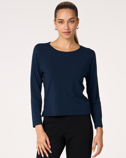 Shop Rebody Active Rebody Essentials Mid Length Long Sleeve Top In Navy