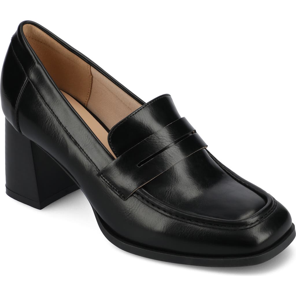 Journee Collection Ezzey Platform Penny Loafer Pump In Black Smooth