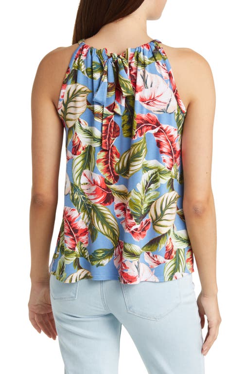 Loveappella Leaf Print Tank In Denim/coral