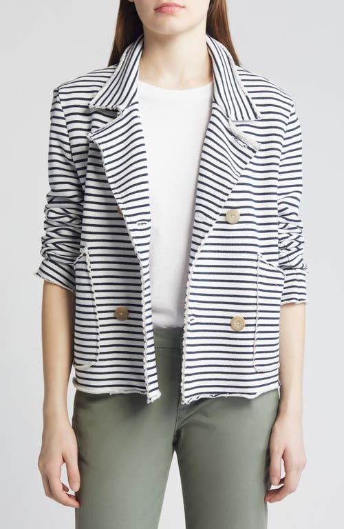 Shop Frank & Eileen Mini Belfast Crop Knit Peacoat In White And British Royal Navy